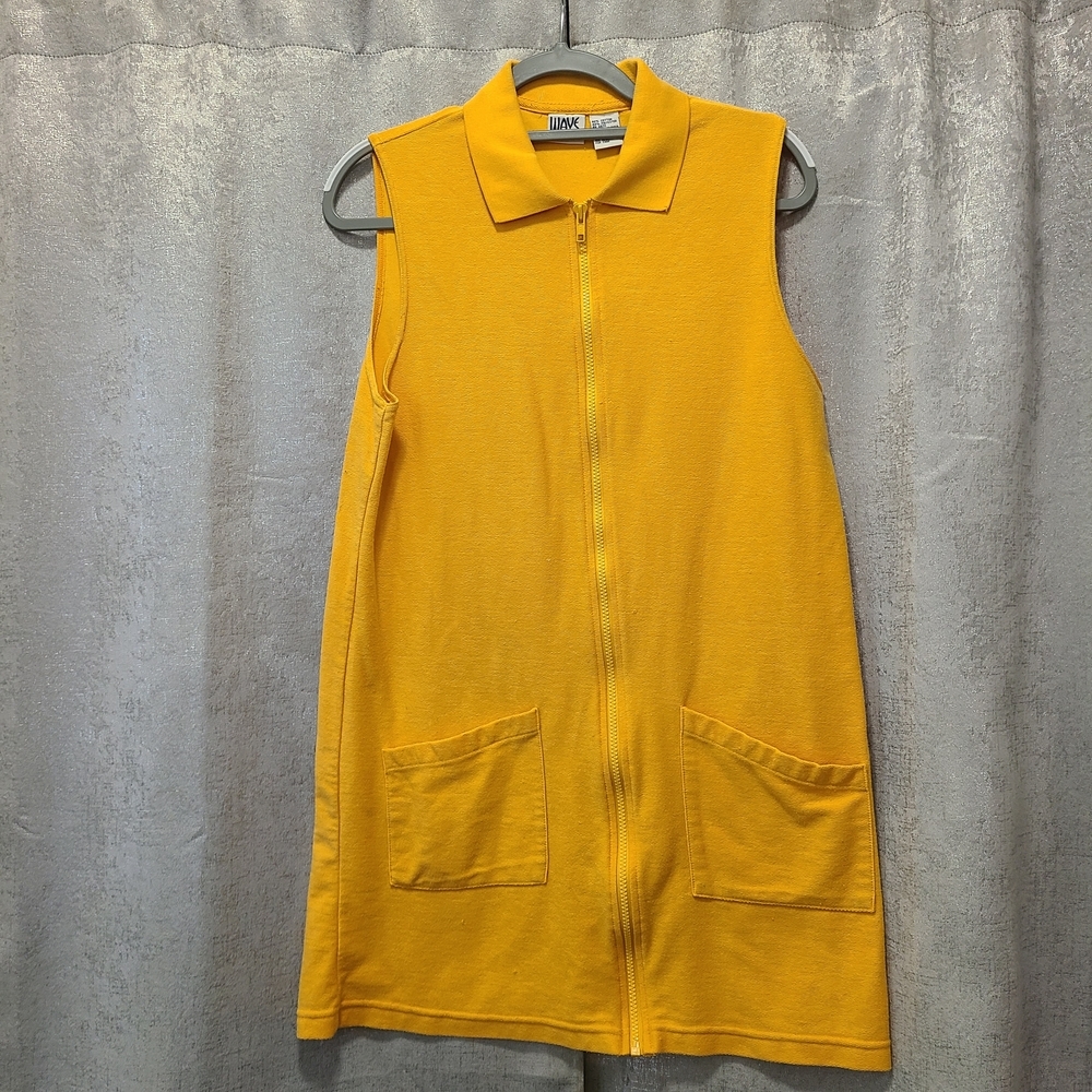 Vtg Wave Zone Yellow Full Zip-Up Beach Cover Up Dress Womens‎ Size M